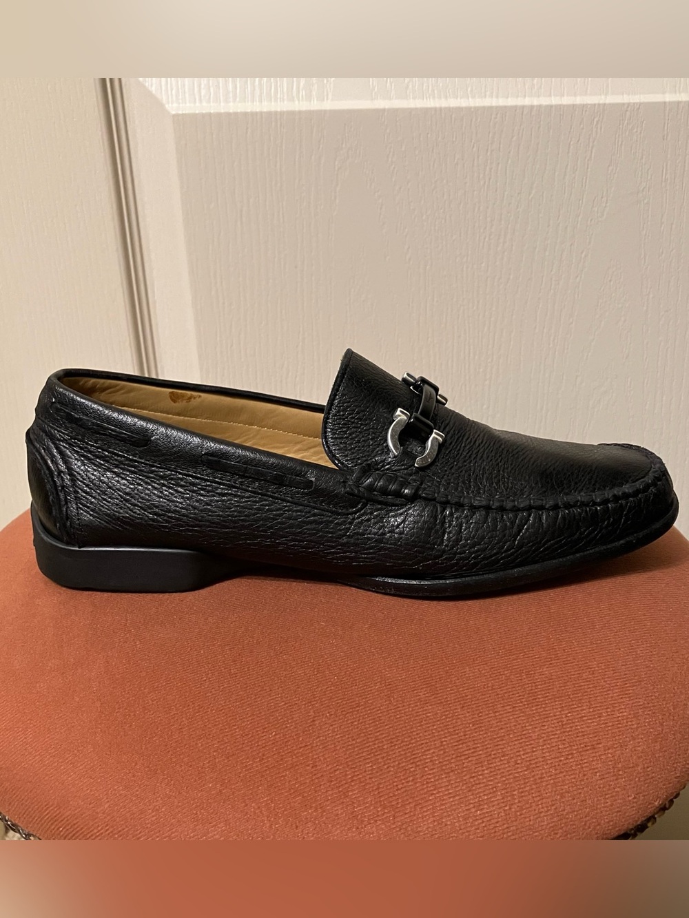 Salvatore Ferragamo GANCINI Loafers TEXTURED LEATHER Black -Sz 7 D Made in Italy - Picture 6 of 16